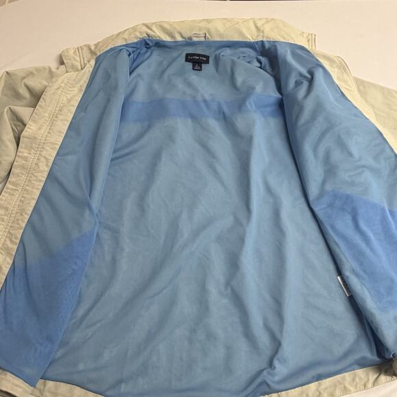 Men's Lands End Hooded Cream Colored Full Zip Windbreaker Size Large Zip Pockets - Picture 7 of 15